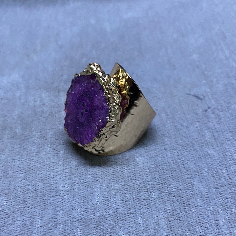 Gold Plated Dyed Agate Statement Ring